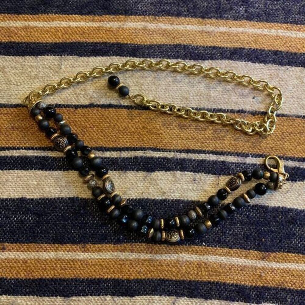 Vintage‎ Beaded Belt Retro Metal Disco Gold Adjustable Glam Y2K Boho Bohemian OS